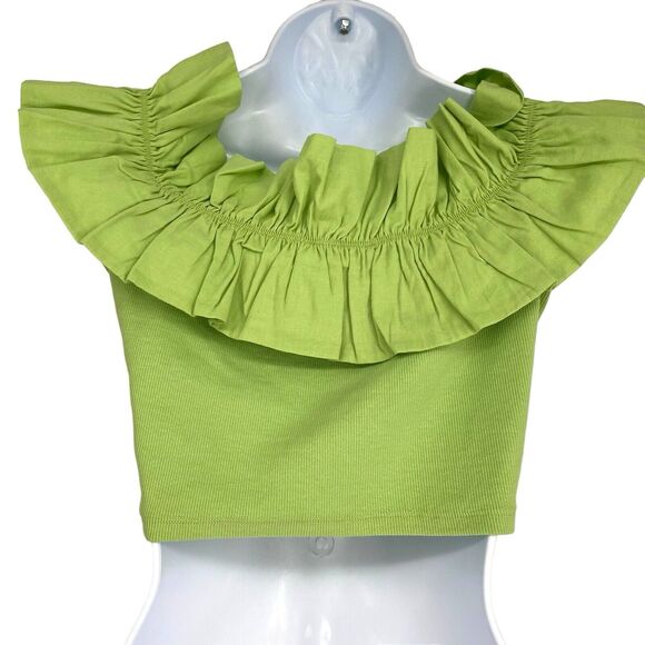 ZARA Green Ruffle Summer Statement Top‎ Size Small L Halter Beautiful - Picture 1 of 9
